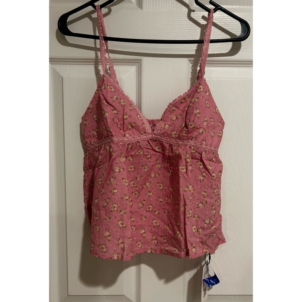 NWT Cider Women’s Floral Pink Camisole Top Blouse Lace Trim Size XS